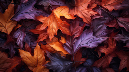 A vibrant kaleidoscope of autumn leaves blowing in the wind