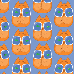 seamless pattern with cats. in sunglasses with fish vector - 669526492