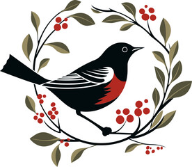 Icon of the Woodlands Robin Vector Logo Serenade in Simplicity Black Bird Emblem