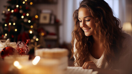portrait of a woman with a candle in Christmas night