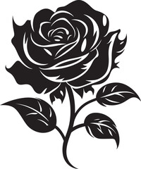 Elegant Symbol of Love Vector Rose Silhouette Floral Majesty in Monochrome Emblematic Design