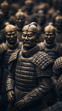 Ancient terracotta warriors - closeup (generative AI)