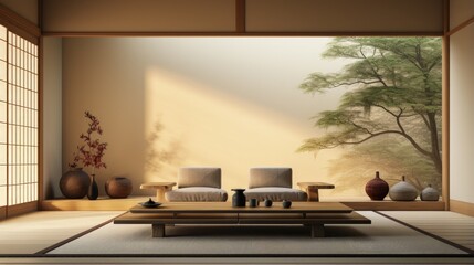 Minimalist modern japanese interior background. 3d render