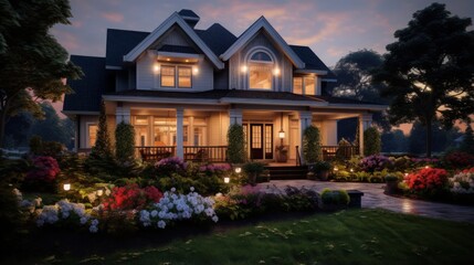 Beautiful Home Exterior at Twilight