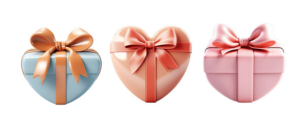 3d heart gift for valentine set - obrazy, fototapety, plakaty