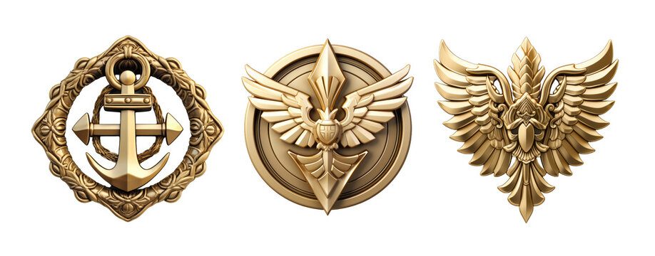 3d gold sailor emblem symbol set