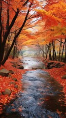 autumn landscape scenery with red maple trees (generative AI)