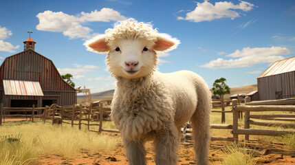 Cute sheep on a farm in summer
