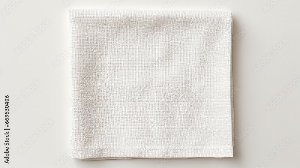 Leinwandbilder top view with white empty kitchen napkin isolated on table background. folded cloth for mockup with 