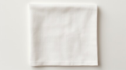 top view with white empty kitchen napkin isolated on table background. Folded cloth for mockup with copy space, Flat lay. Minimal style. - obrazy, fototapety, plakaty