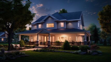 Beautiful Exterior of New Home at Twilight