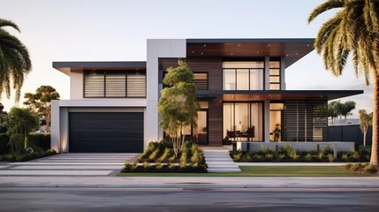 Fotobehang Front elevation / facade of a new modern Australian style home. © HN Works