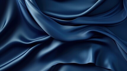 Obraz premium Dark blue silk satin. Soft folds. Fabric. Navy blue luxury background. Space for design.Wavy lines.Banner. Wide.Long. Flat lay, top view table. Beautiful. Elegant. Birthday, Christmas, Valentine's Day