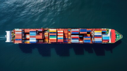 Aerial top view container ship full load container for logistics import export, shipping or transportation concept background. - obrazy, fototapety, plakaty