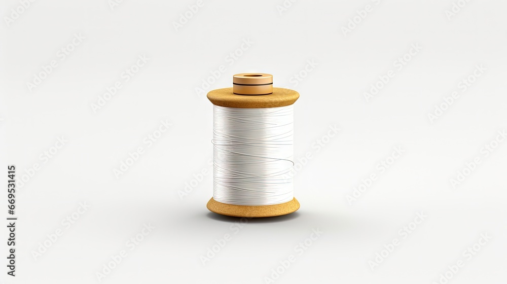 Poster spool of thread with a needle on white isolated background
