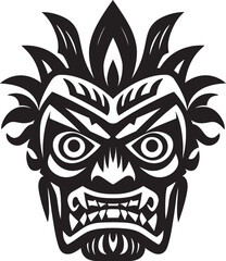 Tribal Totem Majesty Vector Emblem in Black Iconic Art of the Indigenous Monochromatic Design