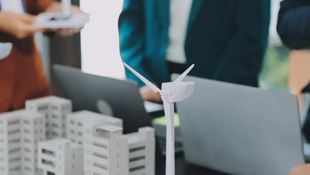 Business team people meeting and talking with engineer and architecture about planning and drawing of building construction project, smart executive professional working at outdoor, teamwork concept