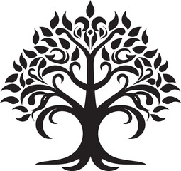Fototapeta na wymiar Regal Tree Majesty Emblematic Emblem Serenity in Black and White Leafy Design