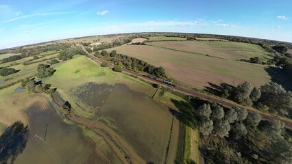 An aerial view of a flooding field near Stowmarket, Suffolk, UK