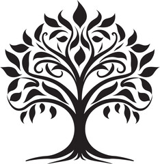 Simplistic Foliage Silhouette Emblematic Icon Icon of Natures Majesty in Black and White Tree Emblem
