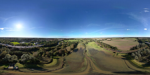 A 360 degree aerial view of a flooding field near Stowmarket, Suffolk, UK