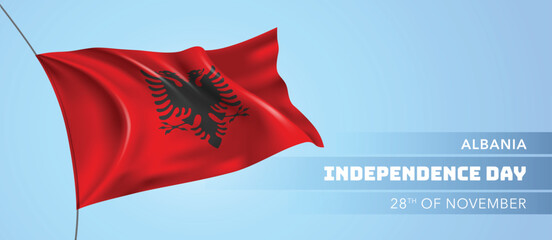 Albania happy independence day greeting card, banner vector illustration