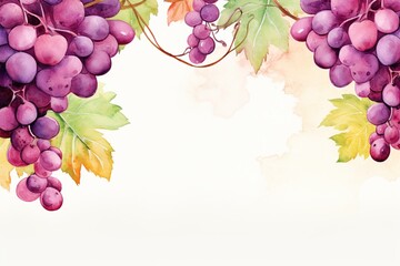 Background with grape painted in watercolors. Generative AI