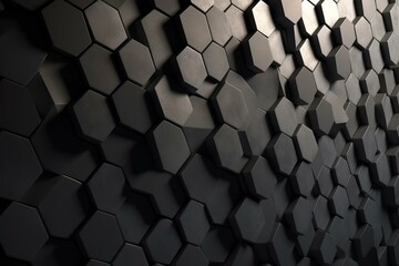 Smooth, textured wall with tiled background. Hexagonal, stone wallpaper with 3D blocks. Rendered in high definition. Generative AI - obrazy, fototapety, plakaty