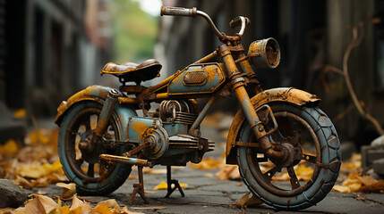 Ancient motorcycle in the street