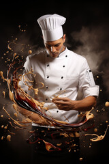 artistic photo of a chef dealing with chocolate
