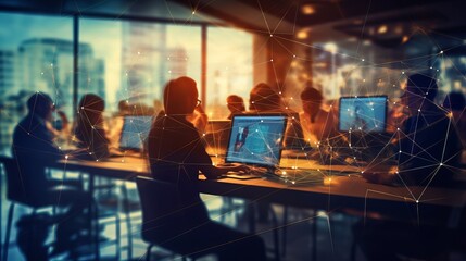 Silhouettes of Business Professionals in Office: A Networked Partnership and Success