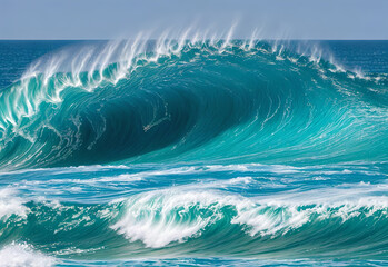 Blue-green Waves on white Background