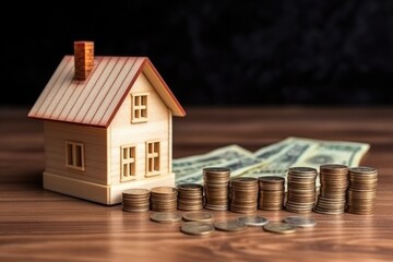 The house and money on a wooden desk