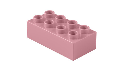 Blush Plastic Bricks Block Isolated on a White Background. Children Toy Brick, Perspective View. Close Up View of a Game Block for Constructors. 3d Rendering. 8K Ultra HD, 7680x4320, 300 dpi