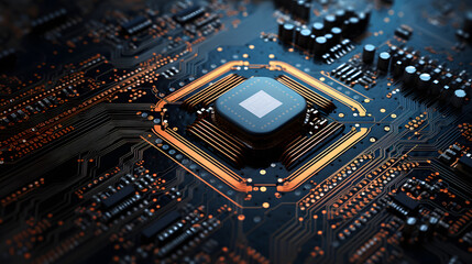 Fototapeta na wymiar chipset on the board pc for electronic and technology concept