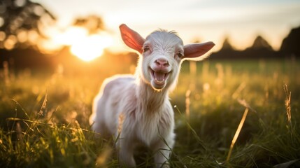 Fototapeta premium happy goat on the meadow