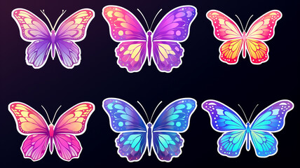 Colorful butterfly shapes in trendy retro style. Vector illustration.