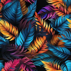Fototapeta na wymiar Seamless pattern tropical texture with colorful palm leaves. Bright rainbow Hawaiian ornament for textiles