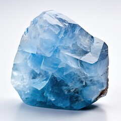 Fototapeta premium Une pierre bleue cristalline apaisante et lissée isolée sur fond blanc. IA générative, IA