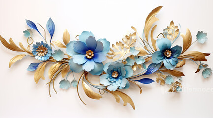 a large blue and gold wall mounted art sculpture