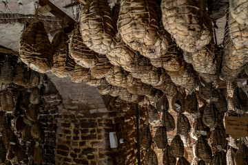 Culatello di Zibello traditional italian ham production cellar