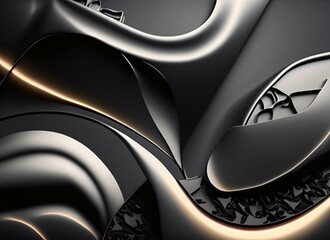 dark wavy abstract background, 3d dark background, 3d elegant dark background, 3d, dark, black, silver, gold, wave, curve, metal