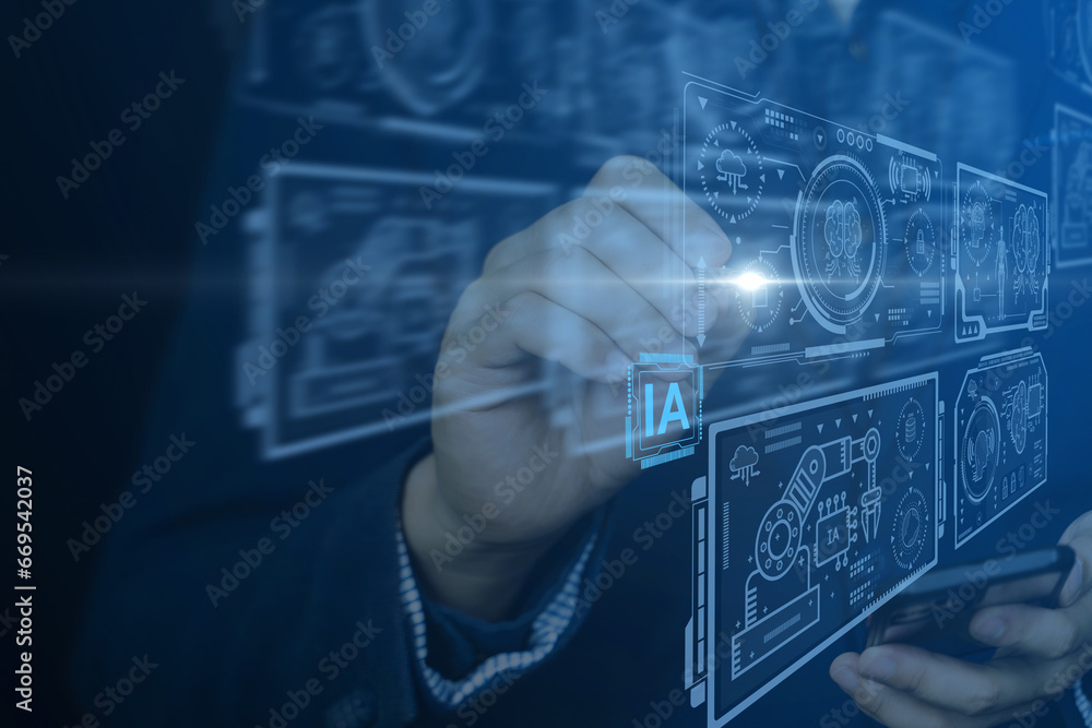 Poster technology visual screen and technology ai assistance. technology machine learning.