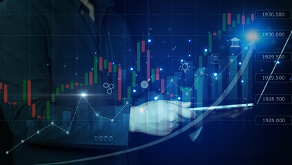 Business growing and trending. Stock graph analytic and strategy, Business Analytics. Business people point the target and success point.