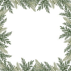 white background with green leaves border