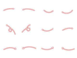 Set Of Red Neon Arrow. Hand Drawn Arrow. Neon Arrow Element