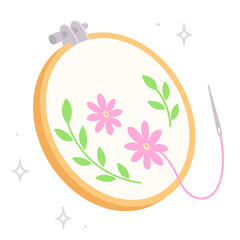 Embroidery hoop, thread and needle drawing © sudowoodo