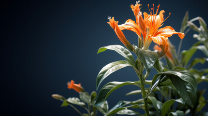 A tall, thin-leafed tropical plant with a single orange blossom