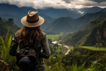 Fototapeta na wymiar Person woman traveler landscape female nature view mountains
