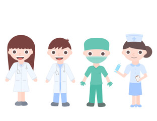 Obraz na płótnie Canvas Set of doctor and nurse in clinic or hospital.Frontline heroes.A medical staff.Medicine.National Doctors Day.People character.Flat design.Cartoon vector illustration.Sign, symbol, icon or logo.